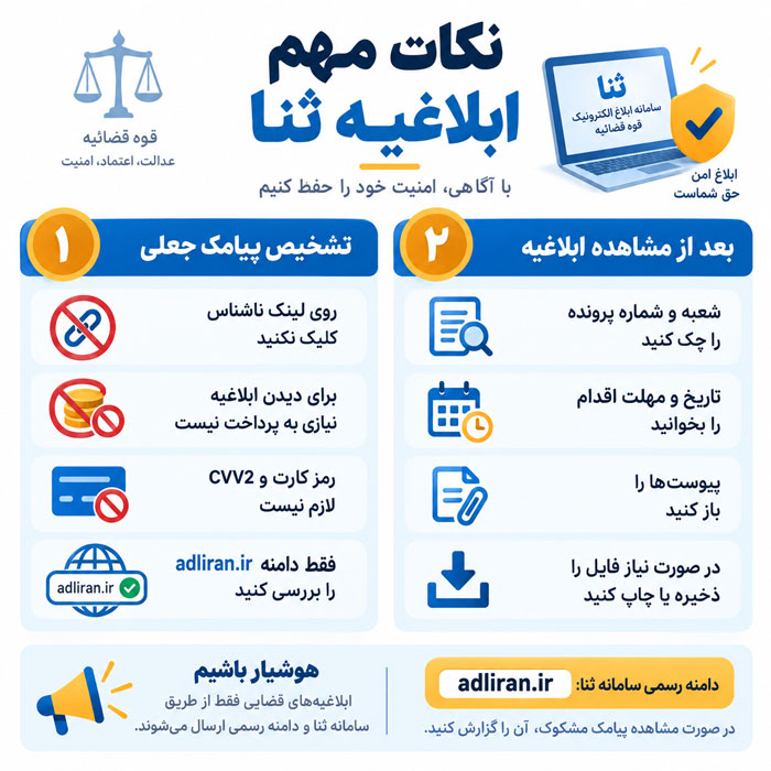 چگونه ابلاغیه را ببینیم؟ آموزش مشاهده ابلاغیه در سامانه ثنا و عدل ایران